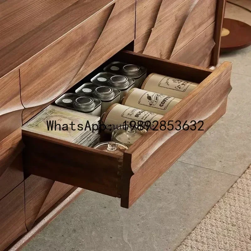 QQ 4*Walnut Nordic simple chest cabinet Solid wood storage porch drawer storage cabinet