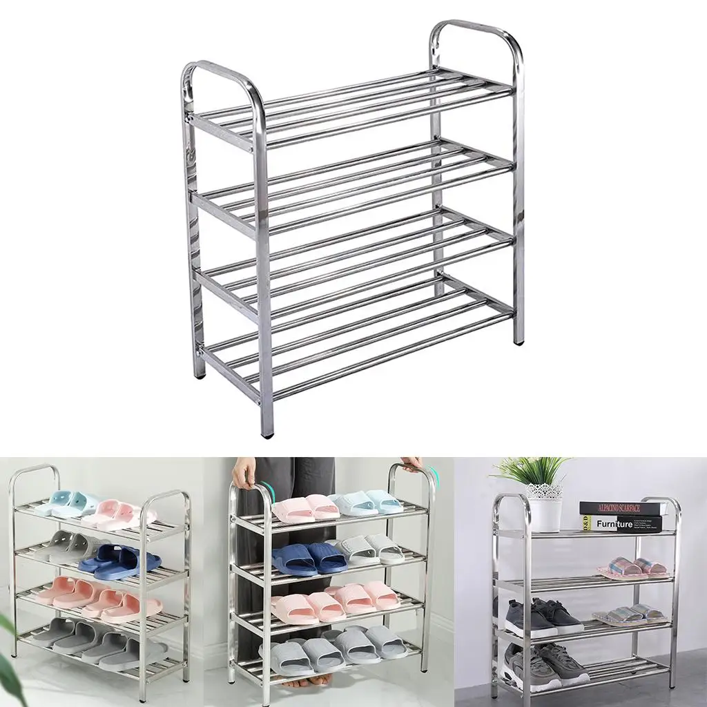 4 Shelves, Stainless Steel Organizer, Chrome Silver (60 *23 X 67 Cm)