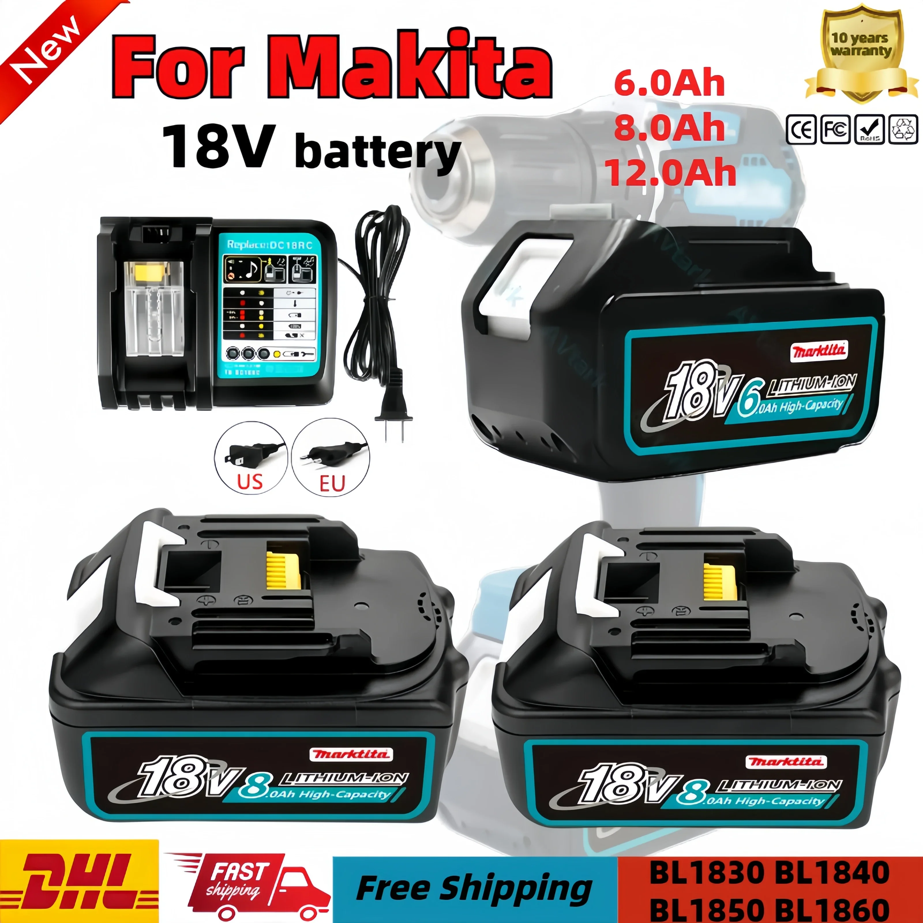 

For Makita 18V 8Ah Rechargeable Battery 18650 Lithium-ion Cell Suitable For Makita18V 8Ah Power Tool BL1860 BL1830 BL1850 LXT400