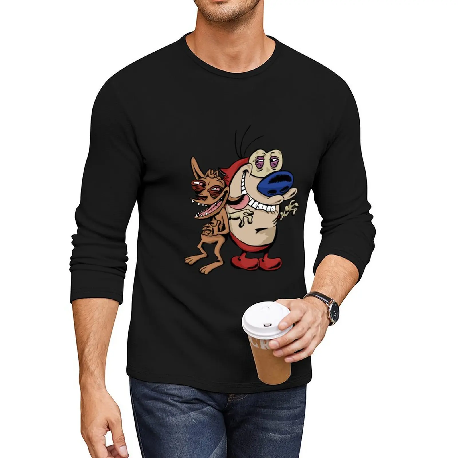 Ren and Stimpy Long T-Shirt black t shirts kawaii clothes oversized t shirts quick drying t-shirt plain white t shirts men