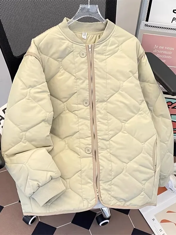 

American Sle Diamond Pattern Thiened Cotton Jaet Baseball Collar Men's Women's Winter Coat Double Zipper Design Casual ...