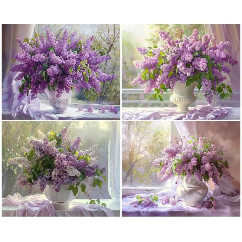 

SDOYUNO Acrylic Pictures By Numbers Purple Flower Handpainted Painting Adults Crafts Paint Kit DIY Gift Home Wall Decoration