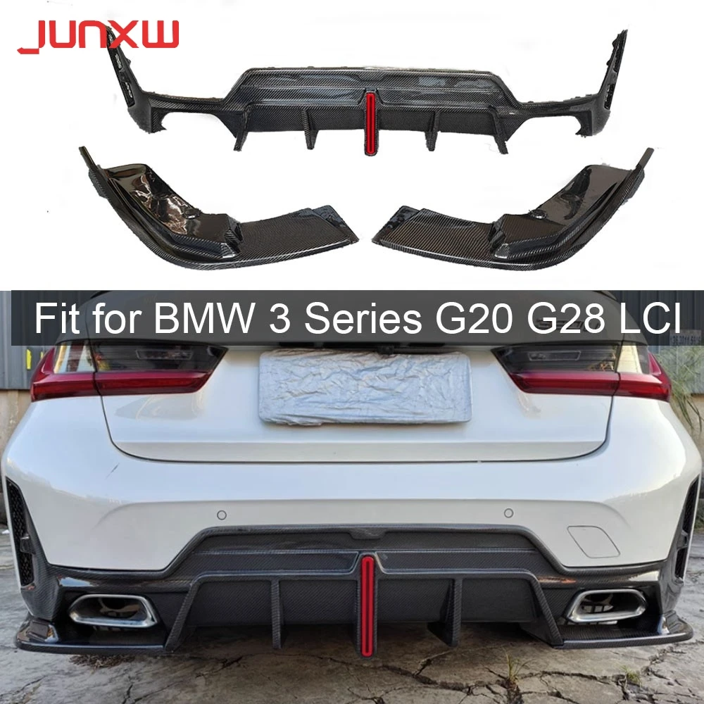 

Диффузор заднего бампера из углеродного волокна с подсветкой для BMW 3 серии G20 G28 LCI Sport 2023+ Комплекты кузова заднего бампера