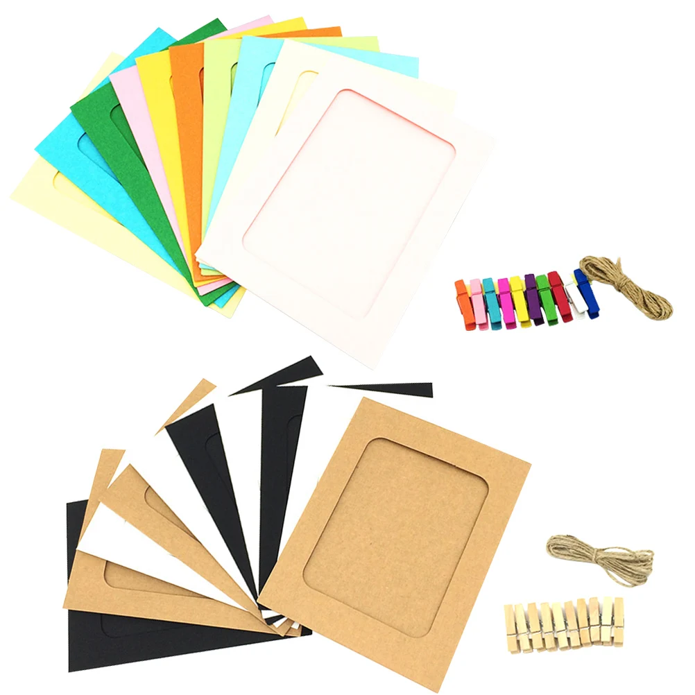 

10pcs Paper Photo Frames Set 6 Inch Kraft Colored Craft Picture Frame Clips String Rope Wedding Home Decor Project Frame