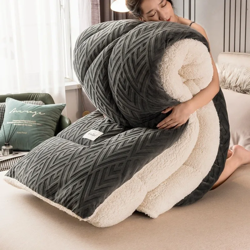 High-grade lamb quilt winter comforter thickened and warm 5kg winter soft thick quilt plus velvet core double cotton blanket