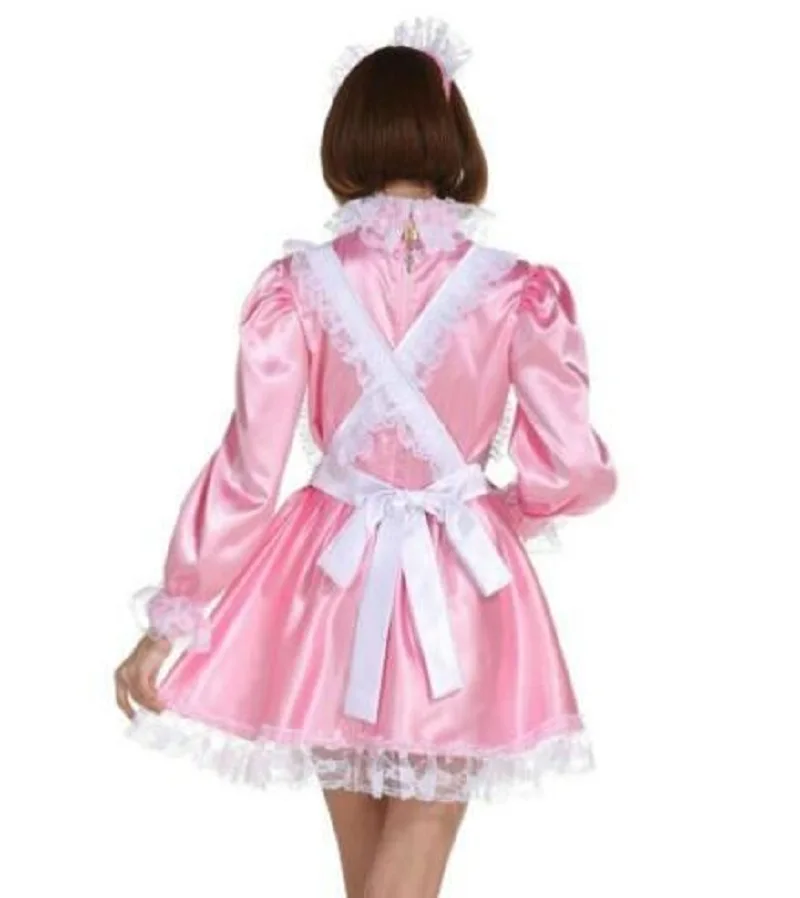 Hot Selling French Sute Sissy Girl Pink White Split Apron Sweet long Sleeved Dress Role Playing Dress Customizable In Multiple C