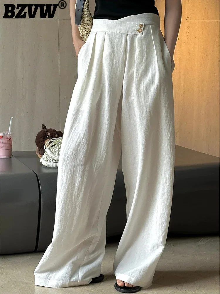 

BZVW Linen Wide Leg Pants For Women Solid High Waist Wide Leg Sunscreen Female Trousers Fashion 2024 Summer New 26D9545