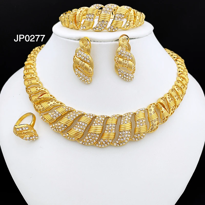 

Necklace Earrings For Women Dubai Gold Color Jewelry Sets Charm Bracelet Wedding Banquet Party 4PCS Set Jewelry