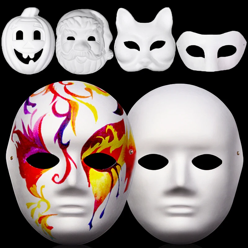 Roleplay maschera di polpa bianca disegnata a mano fai da te adulto natale festa di Halloween babbo natale gatto volpe maschere a pieno facciale puntelli Costume Cosplay