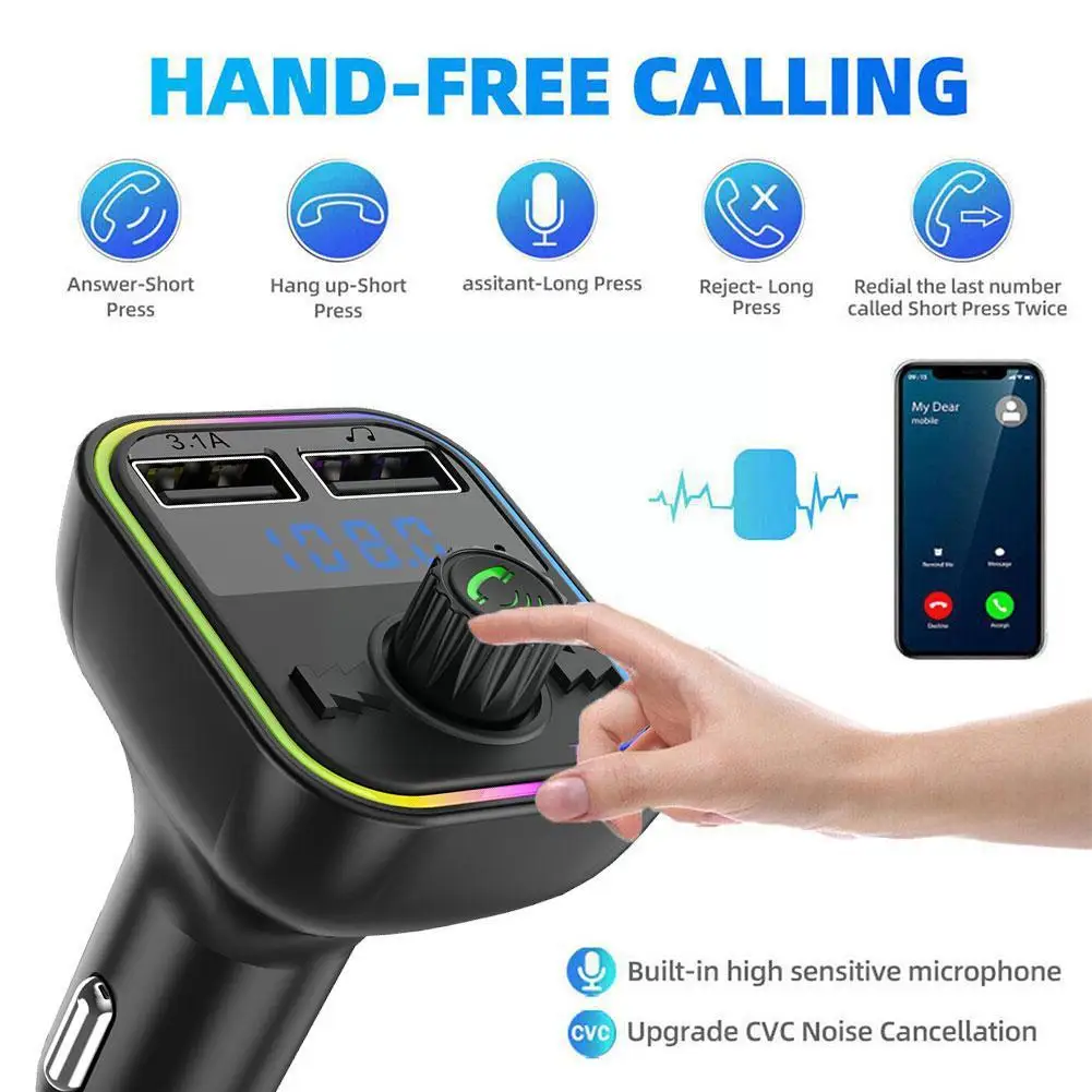 Bluetooth 5.0 Car Charger Dual USB Car Kit FM Transmitter Audio MP3 Player Autoradio Handsfree 3.1A 12-24V For IPhone Samsu Z5E8