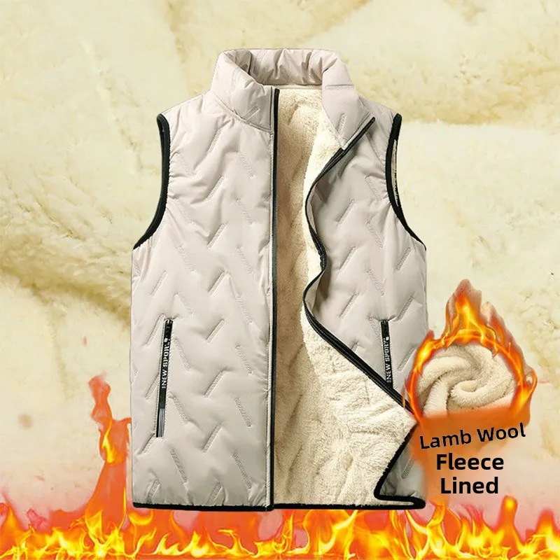 

Утепленный жилет из овечьей шерсти для мужчин: зимняя куртка, ветрозащитная, теплая, модная, молодежная, повседневная, на молнии, с декоративными элементами, приталенный крой, для делового и повседневного стиля