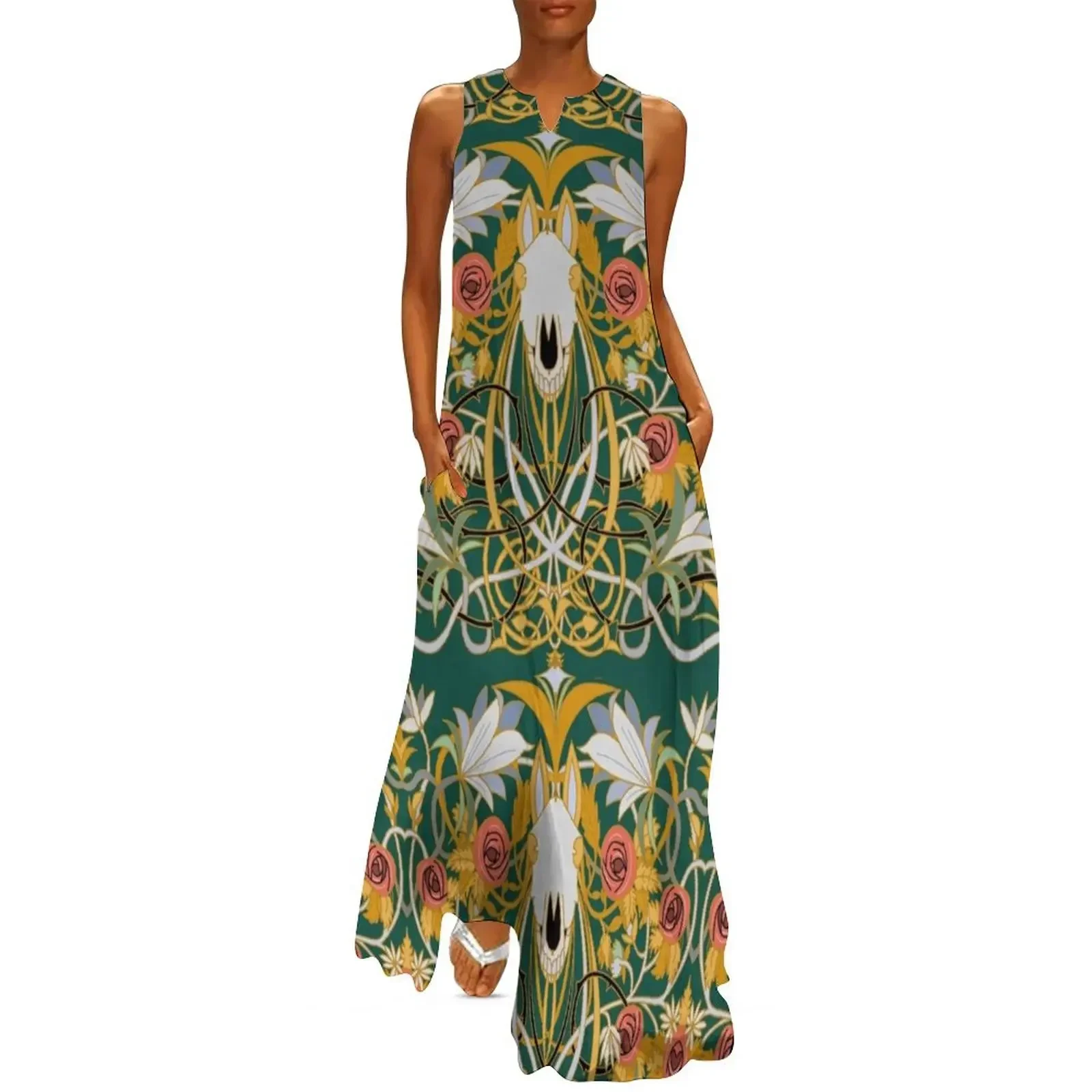 

Mari Lwyd and roses Long Dress summer clothes for women dress women elegant luxury luxury dresses wedding guest dress 2025