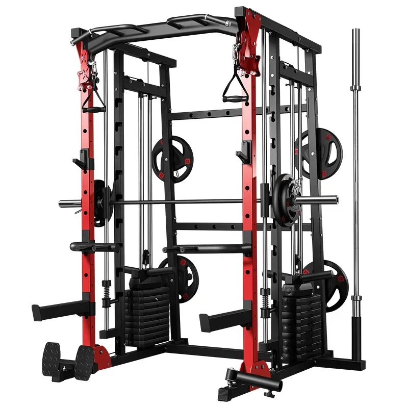 

Multifunctional commercial weightlifting semi-vertical adjustable squat rack with tie rod electric rack with stacker