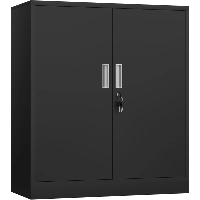 

Metal Storage Cabinet with Locking Doors and 2 Adjustable Shelves, Small Lockable Steel Storage Cabinets for Home Office Garage