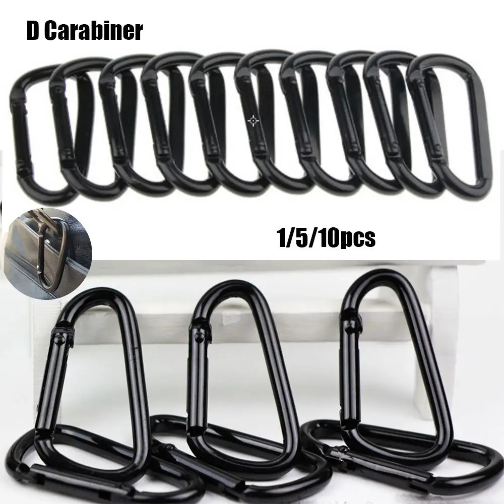 1/5/10pcs black color Outdoor Sports Safety Equipment Alloy Carabiner Camping Hiking Hook Black Climbing Button Buckle Keychain