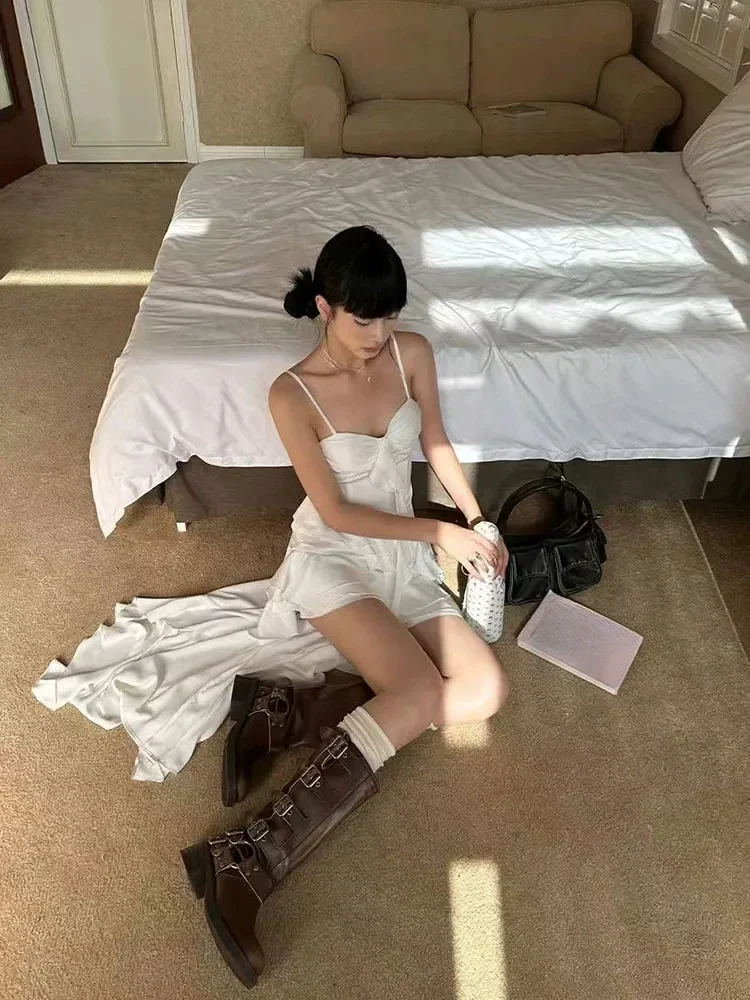 Y2K Streetwear Abito a canotta in pizzo Donna Estetica Ruffle Slim Abito irregolare Summer Club Party All Match Abiti da donna