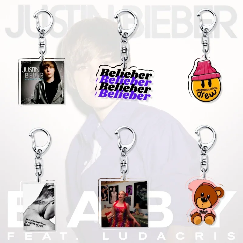 Justin Bieber Lilbieber Cool Boy Acrylic Keychain Belieber Bag Charms Pendant Fan Gift Key Chain New Souvenir Creative Kingring