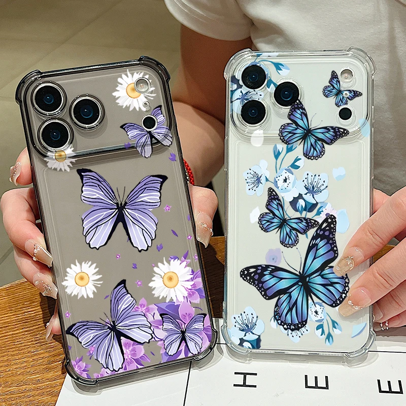 Kartensteckplatz-Taschen-Handyhülle für iPhone Air 17 16e 16 15 Pro Max 14 13 Pro 12 11 Lila Schmetterling stoßfeste klare weiche TPU-Abdeckung