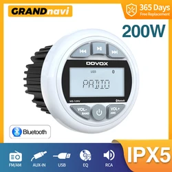 White Marine Stereo Boat Radio Bluetooth IPX5 Waterproof FM AM Digital Media Audio For Yacht ATV UTV RV Golf Cart Speedboat