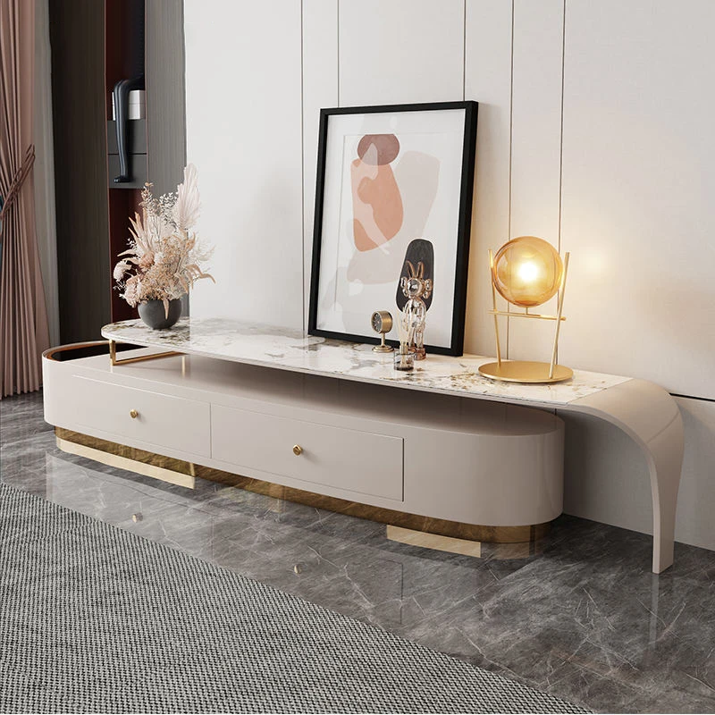 &c Modern Luxury Durable Marble Top TV Stand and Coffee Table Set with Storage Cabinet for Living Room Furniture