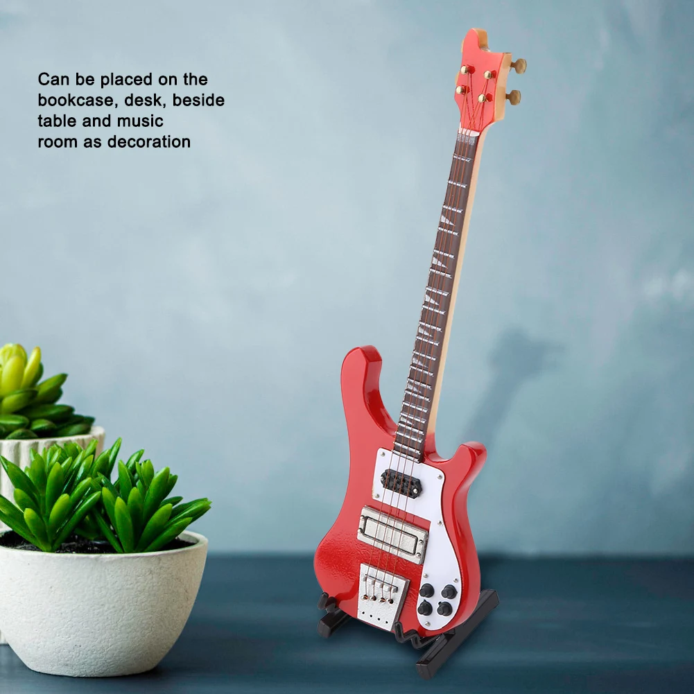 20cm Red Miniature Bass Guitar Replica With Stand And Case Instrument Model Ornaments Christmas Gift view 3