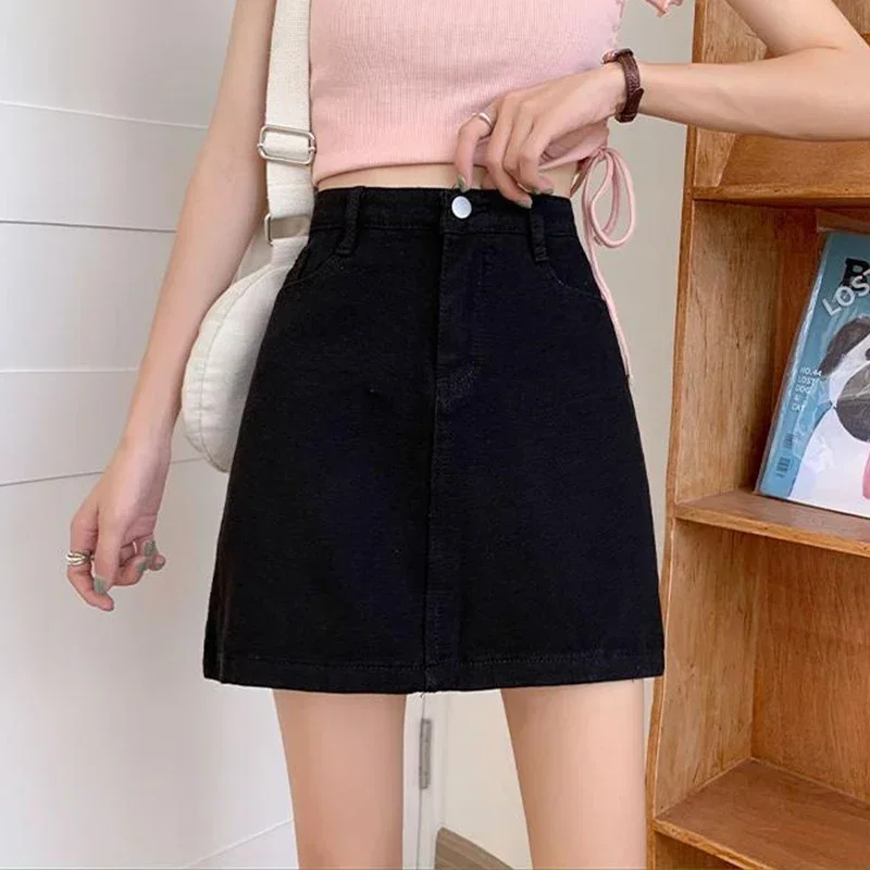 Frauen Neue Hohe Taille Kawaii Röcke Jeans Mädchen Vintage Wrap Hüften Denim Kleid Weibliche Harajuku Claret Rose Rot Schwarz EINE Linie Röcke