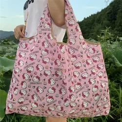 Bolso de mano de Hello Kitty para niñas, bolsa de compras de gran capacidad, plegable, de viaje, portátil, Kawaii, Sanrio Kuromi