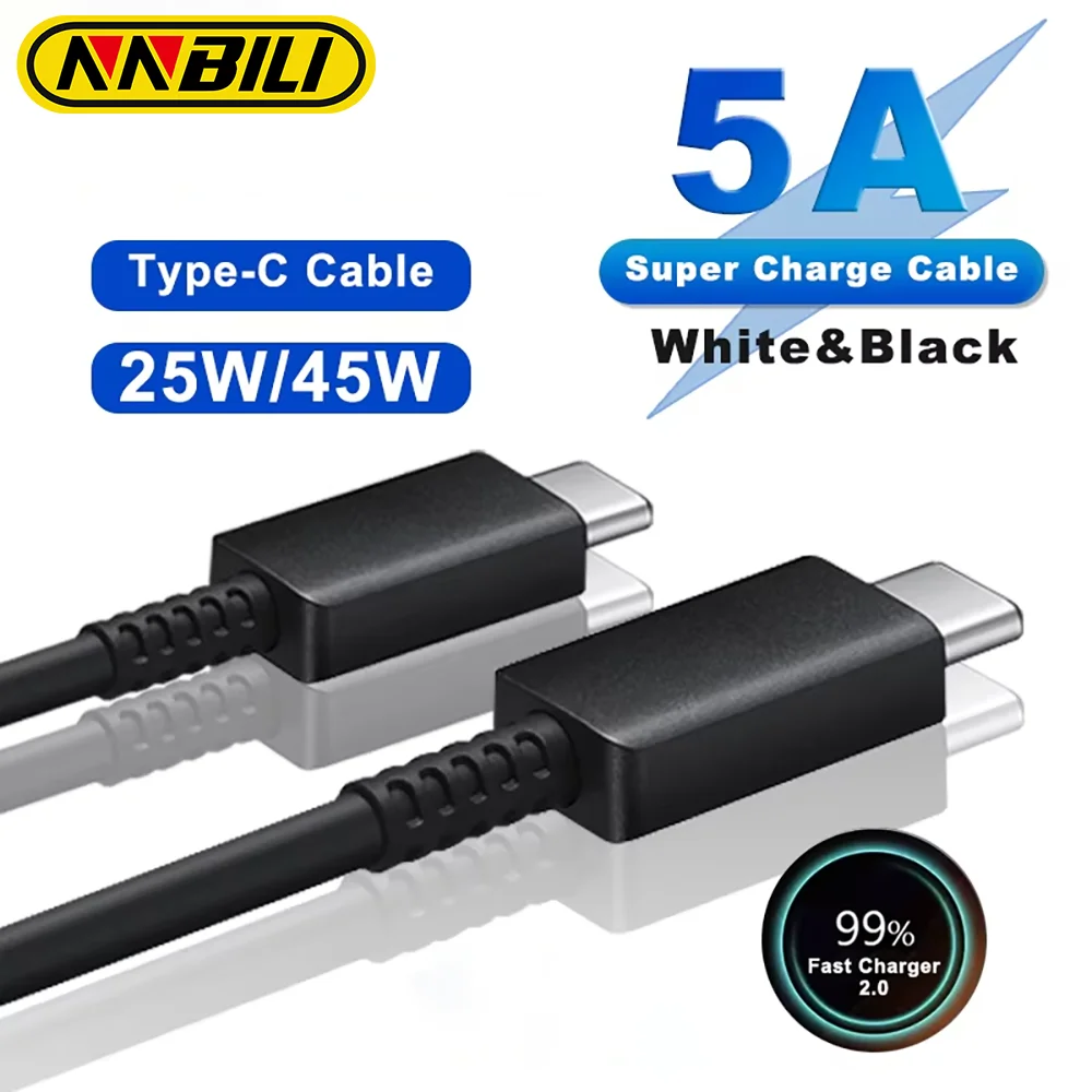 NNBILI PD 45W Dual Type C Super Fast Charge Cable for Samsung S23 S24 S25 S26 Plus Note 10 20 Ultra A54 A55 Charging Data Cable