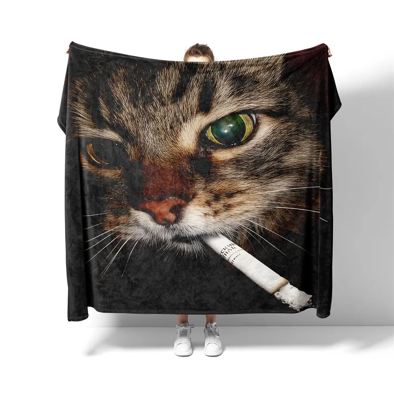 Aertemisi Funny Smoking Cat Meme Cigarette Kitty Gen Z Joke Pet Blanket for Small Medium Large Dog Cat Puppy Kitten Couch Sofa