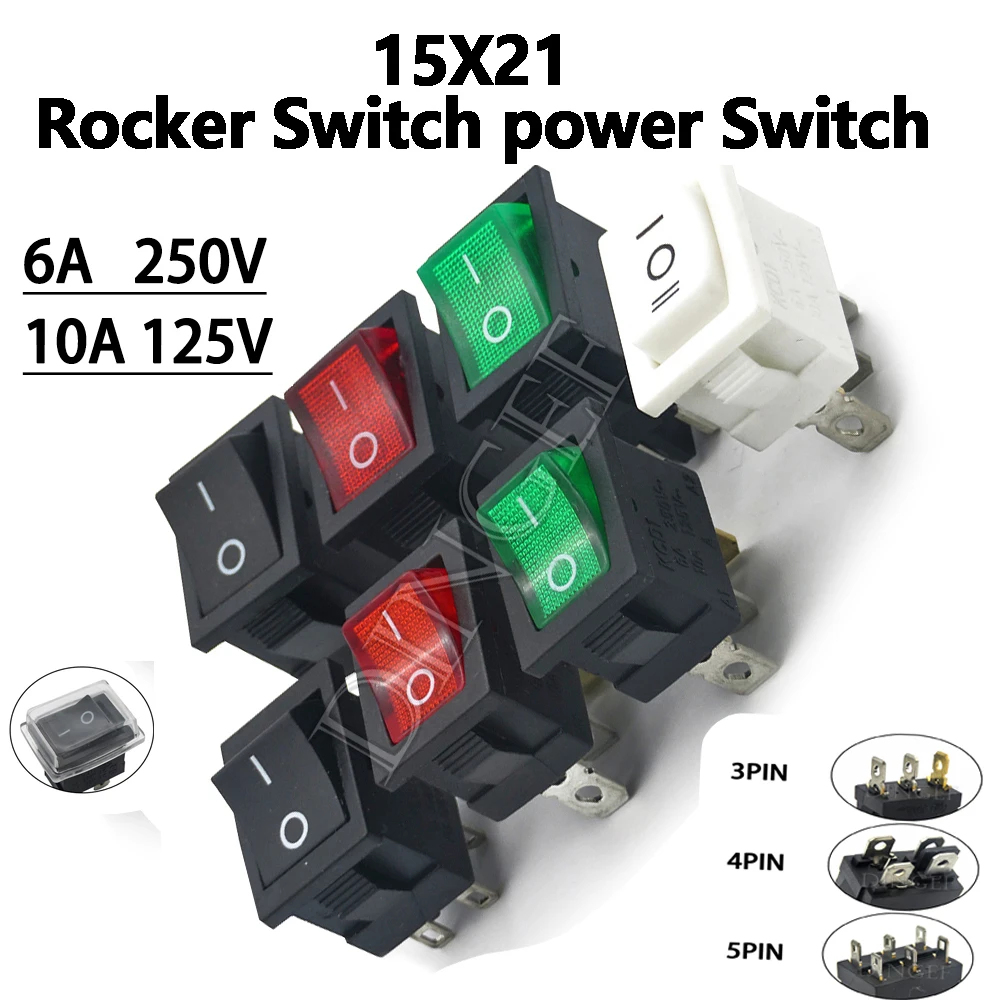 1PCS Switch ON-OFF KCD1 15*21mm 2PIN 3PIN 4PIN 6PIN Ship Type Switch 10A 125V 6A 250V 15X21 Rocker Switch power Switch 2P3P4P6P