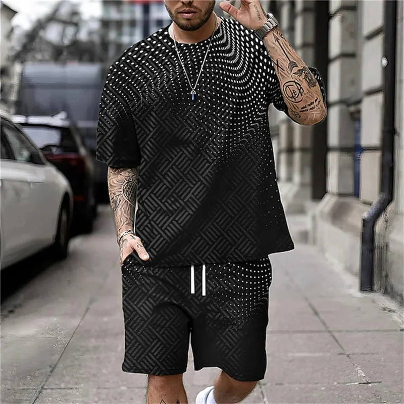 

New Summer Solid Color Letters Printed Suit Casual Sportswear Mens Office Suit Short-Sleeved T Shirt Street Simple 2 Piece Set