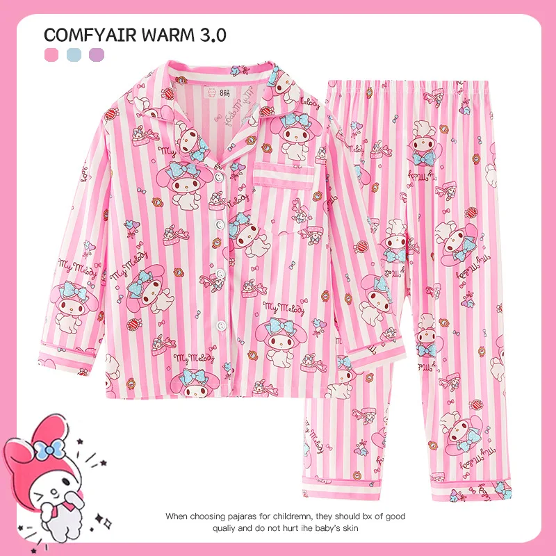 Sanrio Cartoon Kuromi Print Clothing Sets for Children Girls Jacket + Long Pants 2piece Autumn Baby Kids Teen Sweatsuits