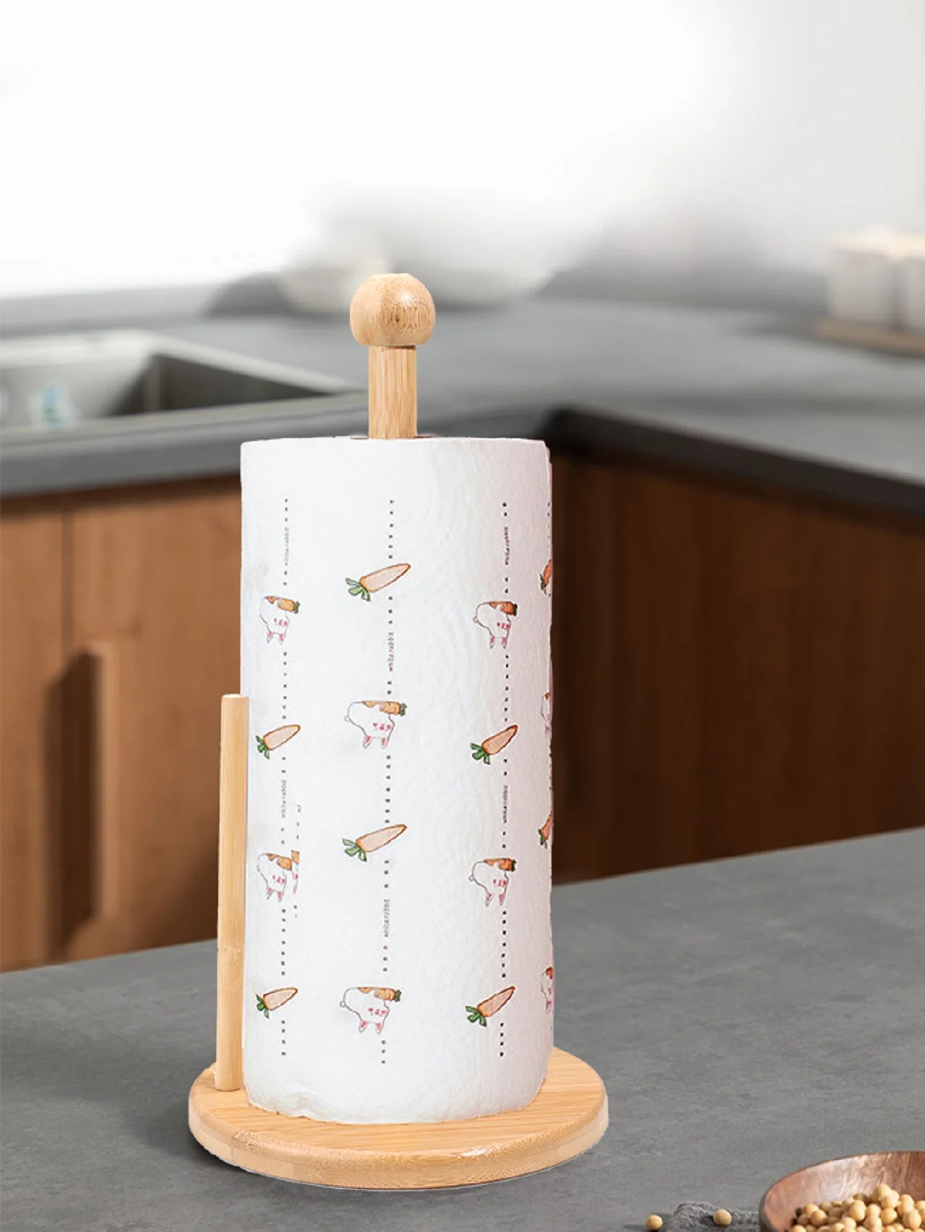 Wooden Kitchen Bathroom Roll Paper Towel Rack Vertical Tissue Holder No-Punch Storage Stand Table Decoration 600g 2pcs