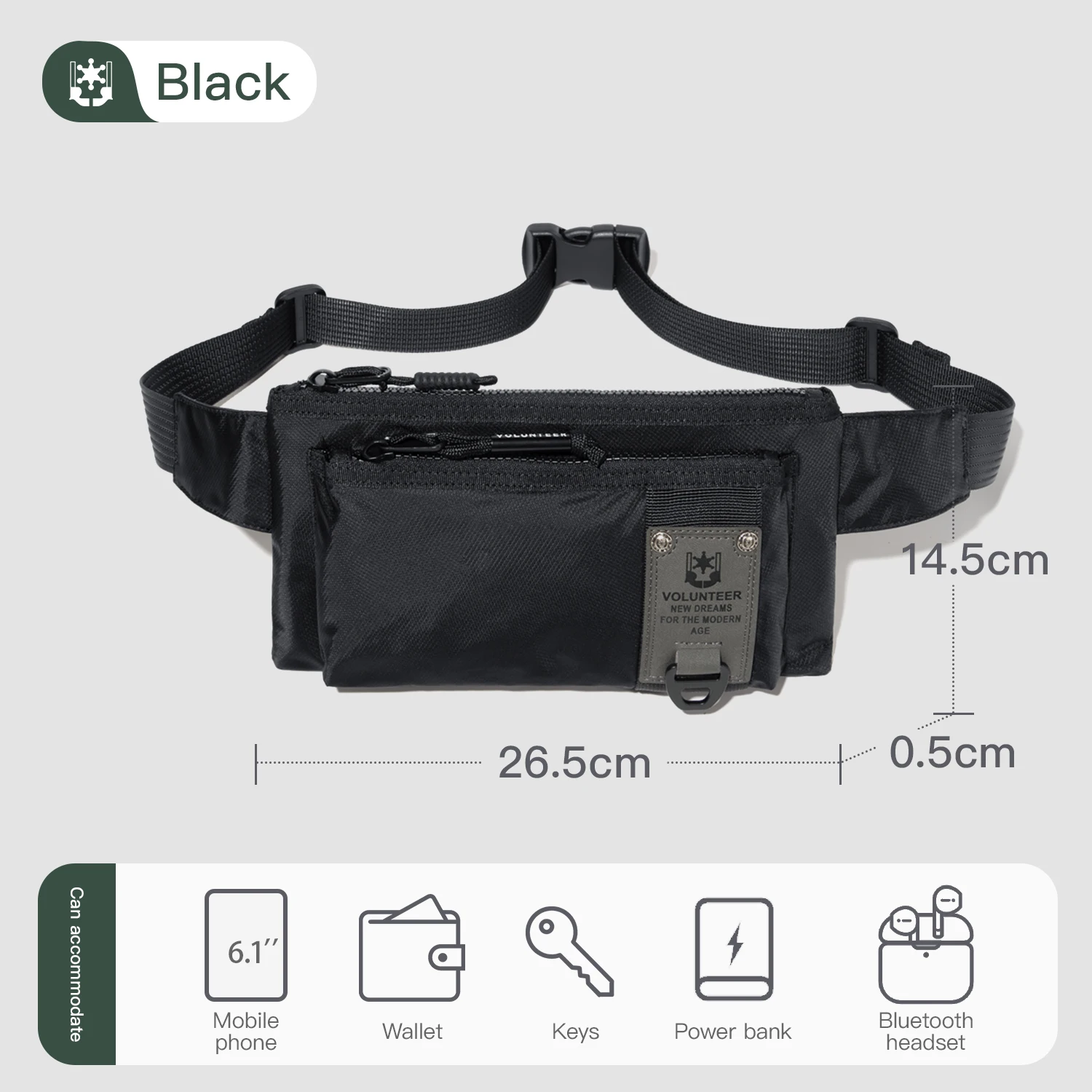 VOLUNTEER Casual Chest Bag for Men Waterproof Oxford Cloth Waist Bag Man Travel Outdoor Sports Running Crossbody Bag 1809-03