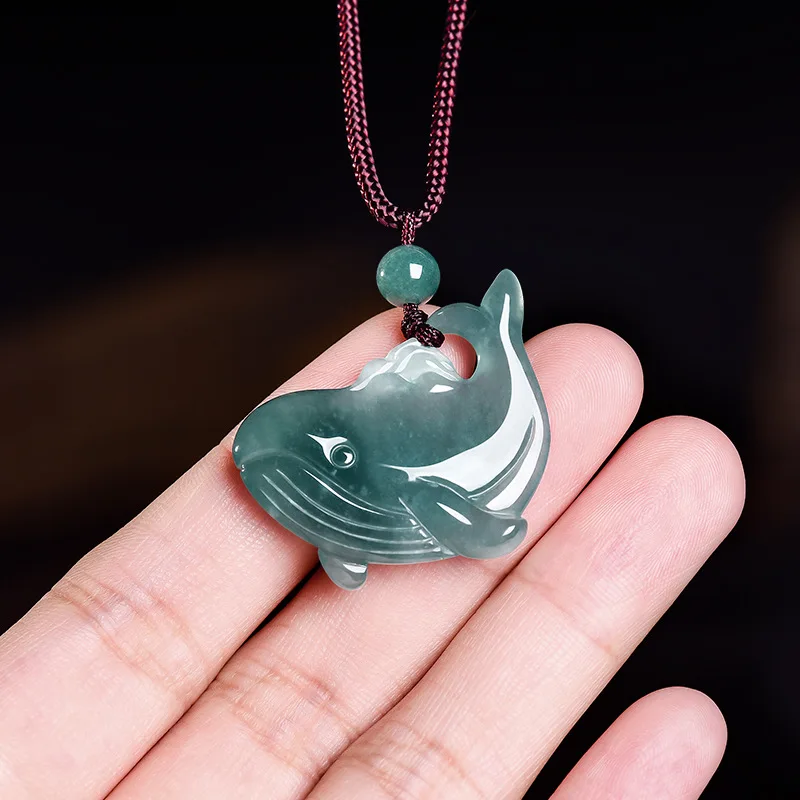 Collar con Colgante de Ballena de Jadeíta Birmana Natural, Amuleto Tallado de Jade Auténtico, Joyería, Regalos de Piedras Preciosas para Mujer