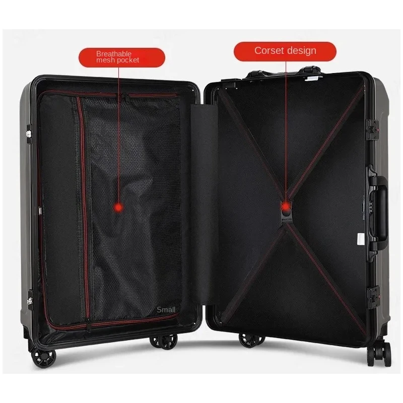 New Fashion Carry-on Suitcase USB Port Rolling Luggage Aluminum Frame Password Lock Trolley Case Lightweight 20&24&26&28 Inch