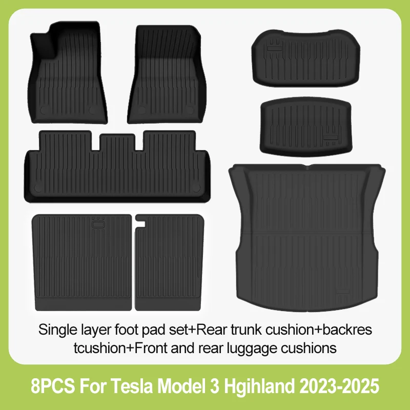 Autovloermatten voor Tesla Model 3 Highland 2024, 2025, 2026, all-weather TPE bagagematten voor en achter, opbergmat