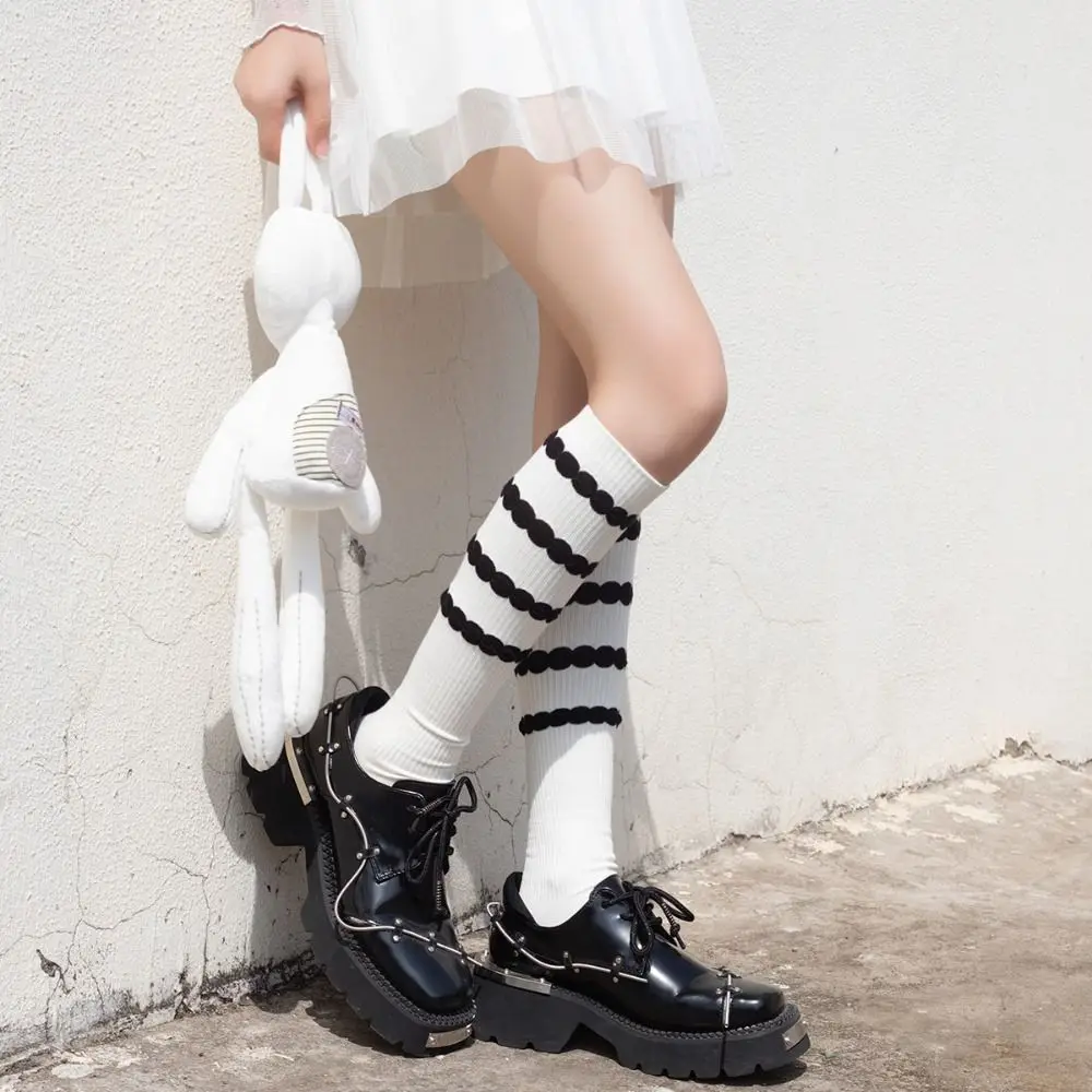 

Women Stripe Stockings Japanese Style Calf Socks Fashion Mid-calf Socks Simple Lolita Calf Socks Girls Solid Color Jk Stockings