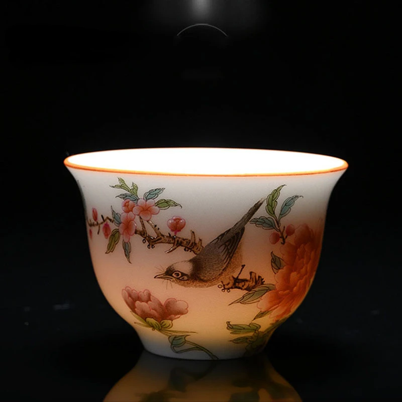 1 Pc Handmade White Porcelain Tea Cup Palace Ceramic Teacup Hand Painted Flowers Tea Bowl Tie Guanyin Pu\'er Home Tea Set 60ml