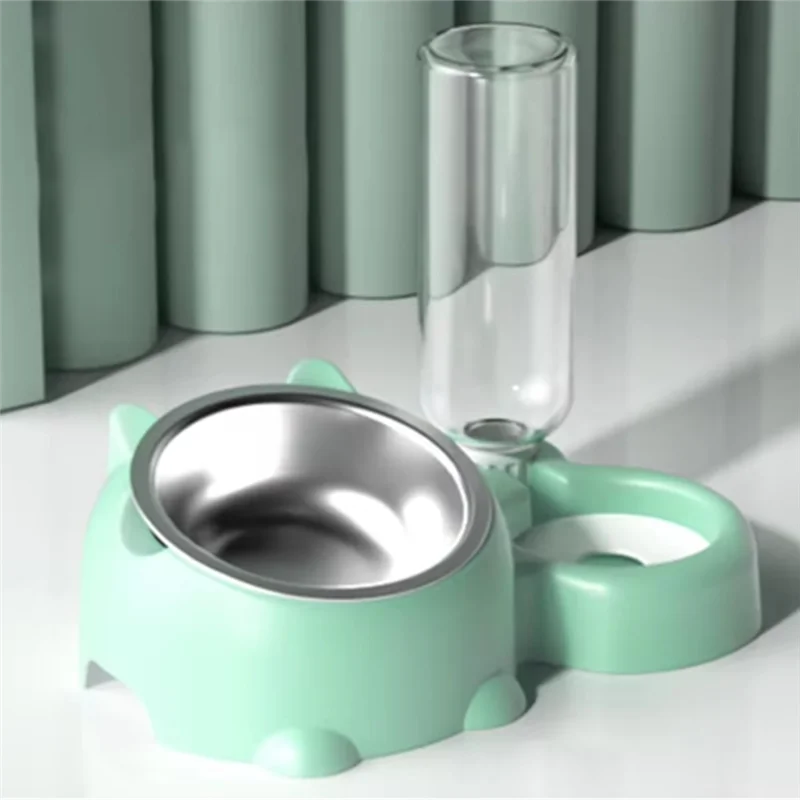 【Favorito alle persone】 Set di ciotole per acqua Piatto per cani inclinato da 16 gradi con distributore d'acqua Ciotola per mangiatoia per animali rimovibile Bere e mangiare per cani