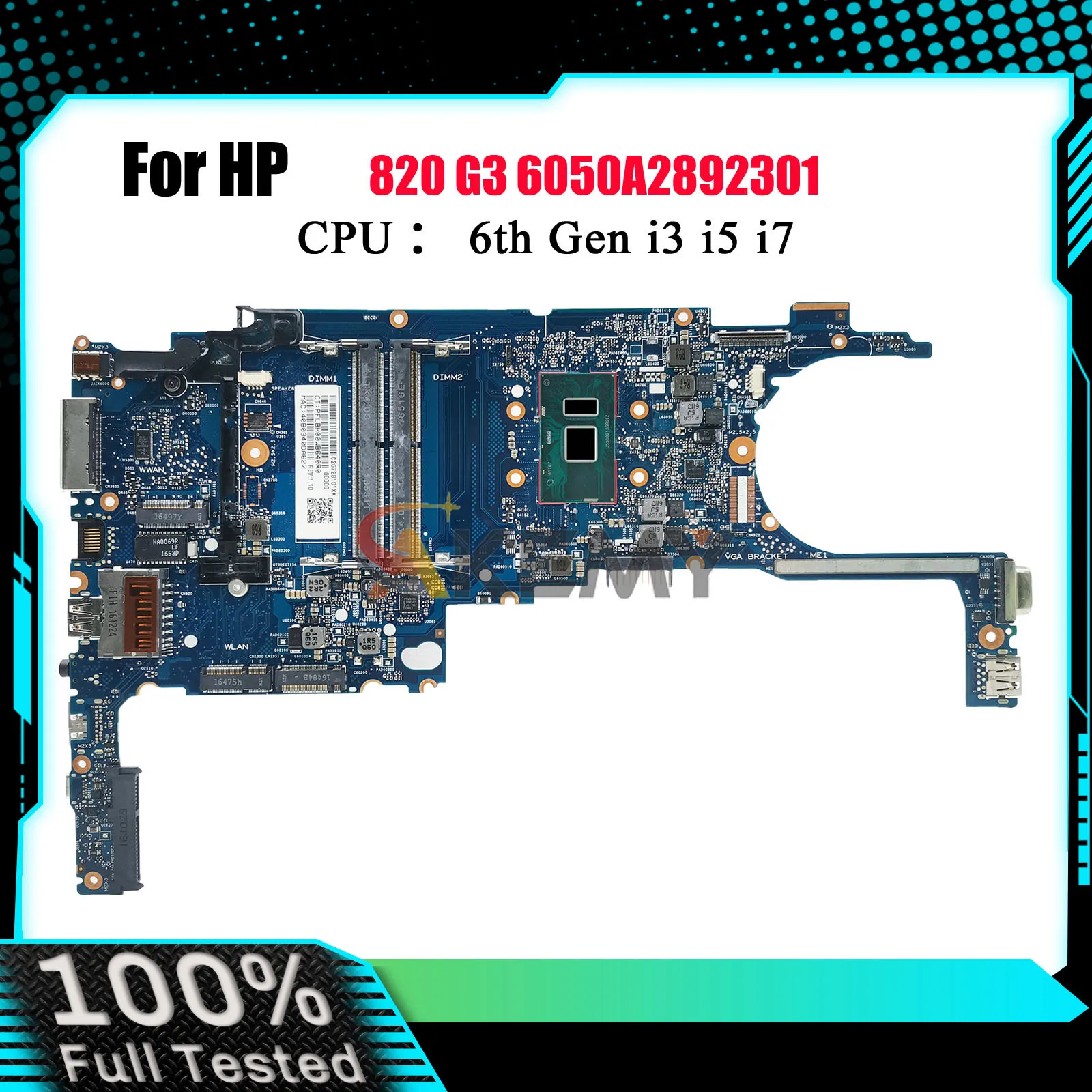 

6050A2892301 для ноутбука HP EliteBook 820 G3, материнская плата 831763-001 833305-001 831765-601 с процессором i5 i7 6-го поколения