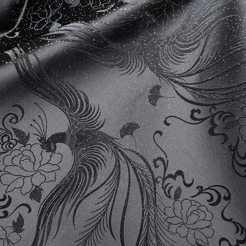 red  blacck phoenix Jacquard fabric Hanfu wedding dress cloth DIY Doll skirt 100x160cm