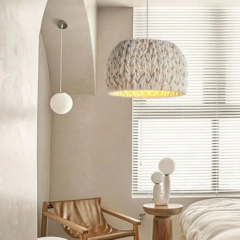 New Hand-Woven Wabi Sabi Chandelier For Dining Room Study Loft LED Hanging Light Kitchen Island Cafe Bar Pendant Lamp Fixture