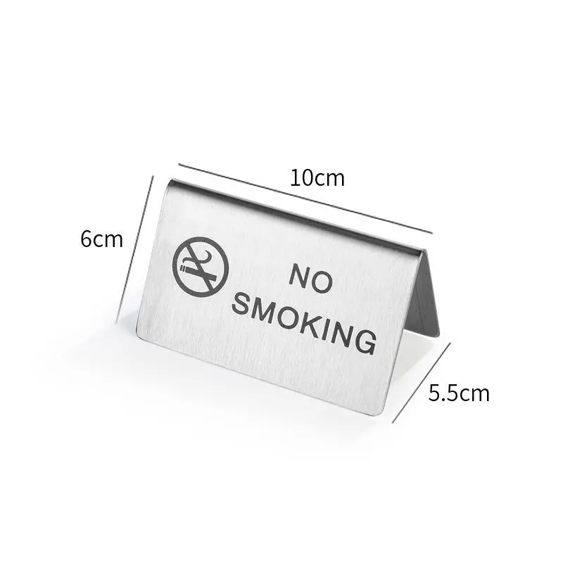 Stainless Steel No Smoking Warning Sign Signage Board Plate Restaurant Table Number Place Card Holder Reserved Notice Sign Stand