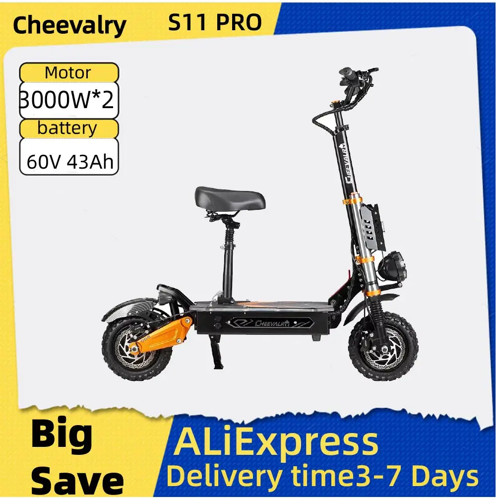 

Cheevalry S11 PRO Adult Electric Scooter 3000W*2 Motor 60V 43Ah Battery Folding E-Scooter 11 Inch Fat Tire E-Mountain Scooter