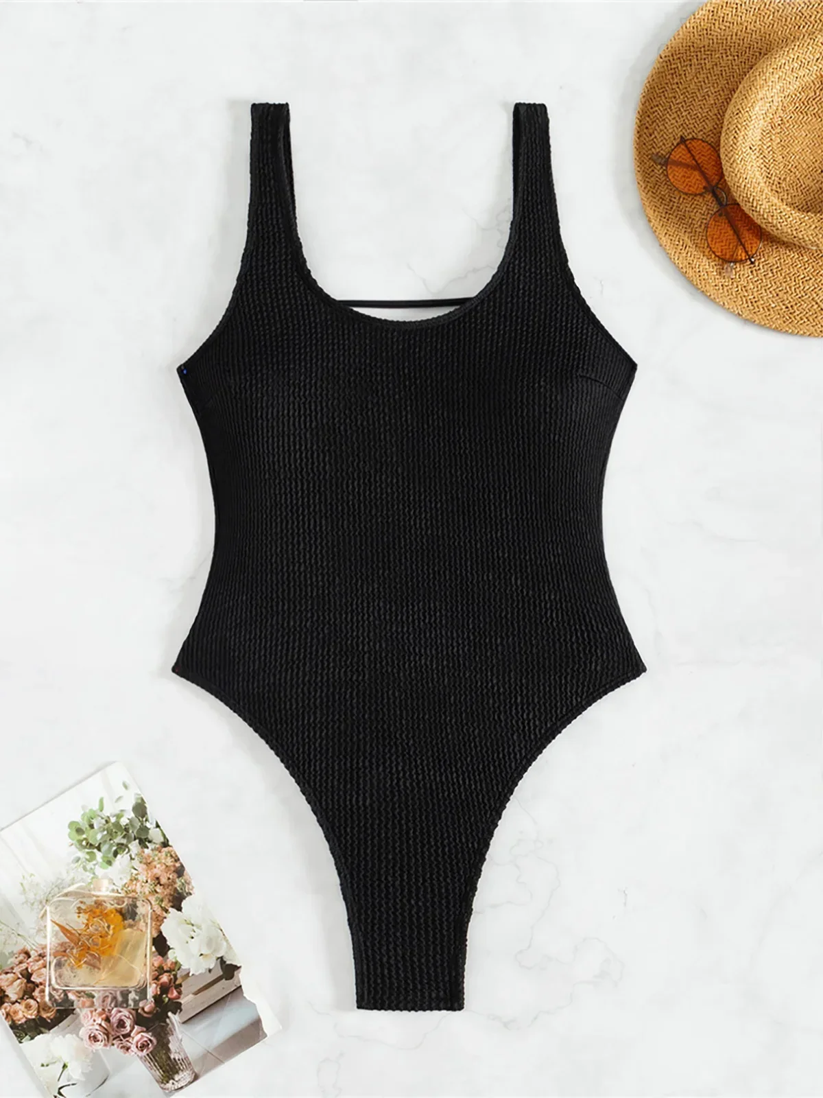 

S - XL New Sexy Wrinkled Crinkled Backless Women Swimwear One Piece Swimsuit Female High Leg Cut Bather Bathing Suit Swim K5700