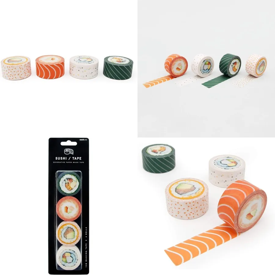 

Washi Tape for DIY Crafts and Scrapbooking - Sushi-Themed Masking Tape with Japanese Design - Decorative Adhesive Tapes for Art