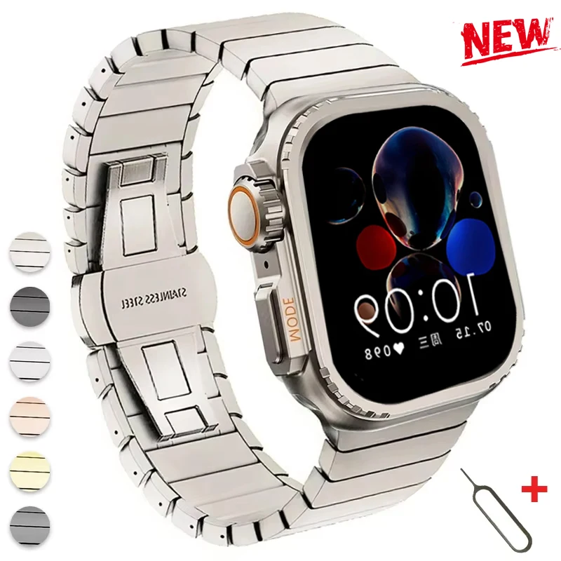 

Case+Strap for Apple Watch Ultra 2 49mm s10 42 46mm 9 8 7 6 SE 5 Steel Metal Protective Shell Upgrade Iwatch Band 49mm 45mm 44mm