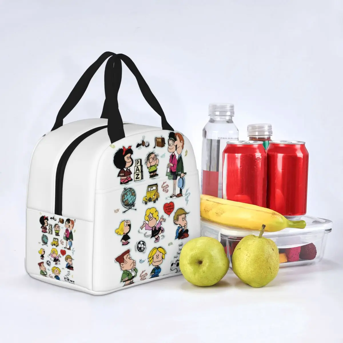 Characters Mafalda Cut Out Insulated Lunch Bags Cooler Bag Lunch Container Large Lunch Box Tote Girl Boy Beach Outdoor