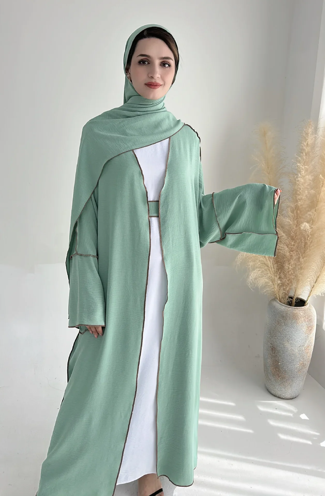 Ramadan Eid Abaya 2 Piece Set With Hijab Muslim Set Kaftan Turkey Islam Kimono Women Ensembles Musulmans Djellaba(Without Inner)